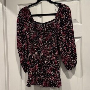 Bobeau Black and Pink Floral Blouse